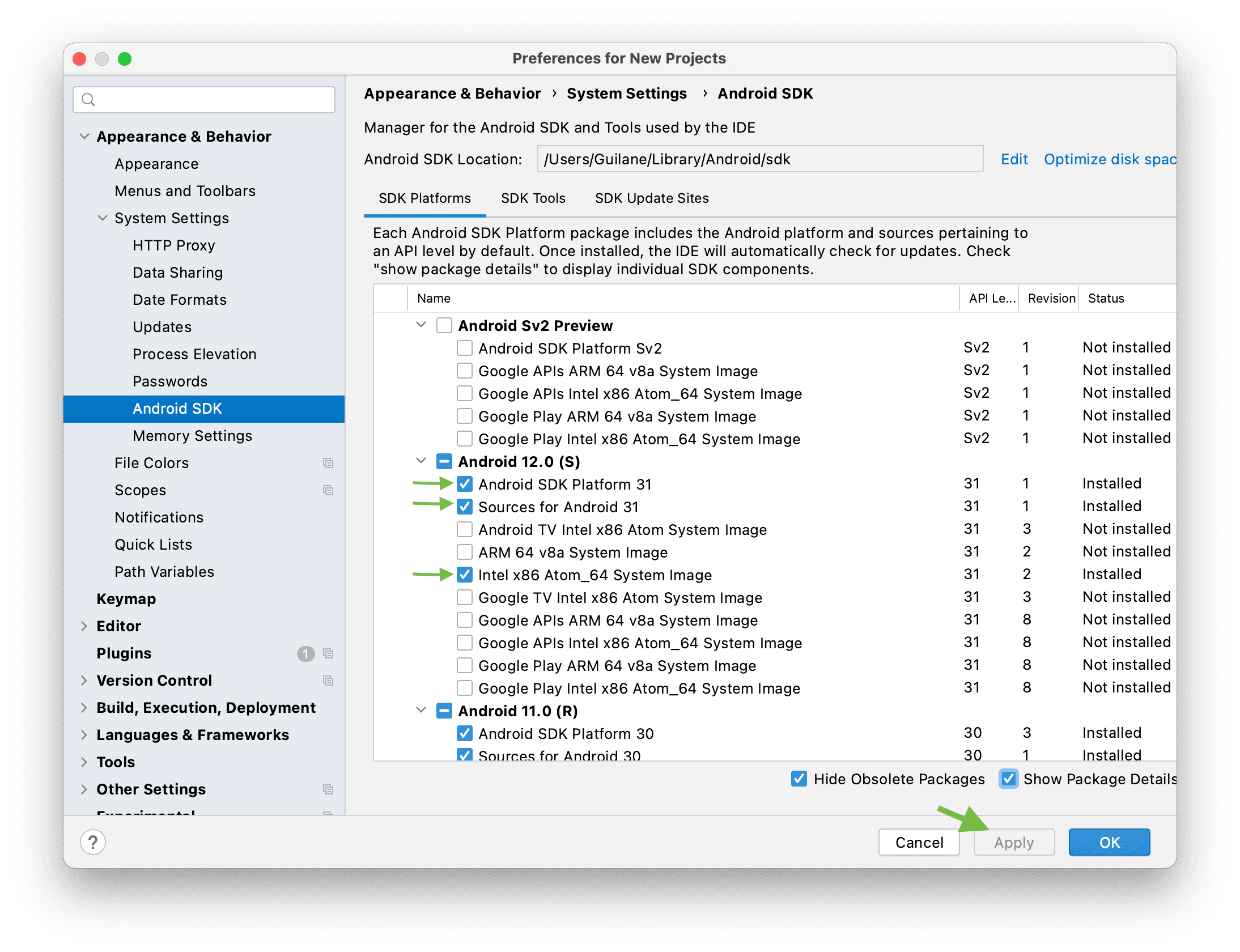 Android Studio SDK Settings