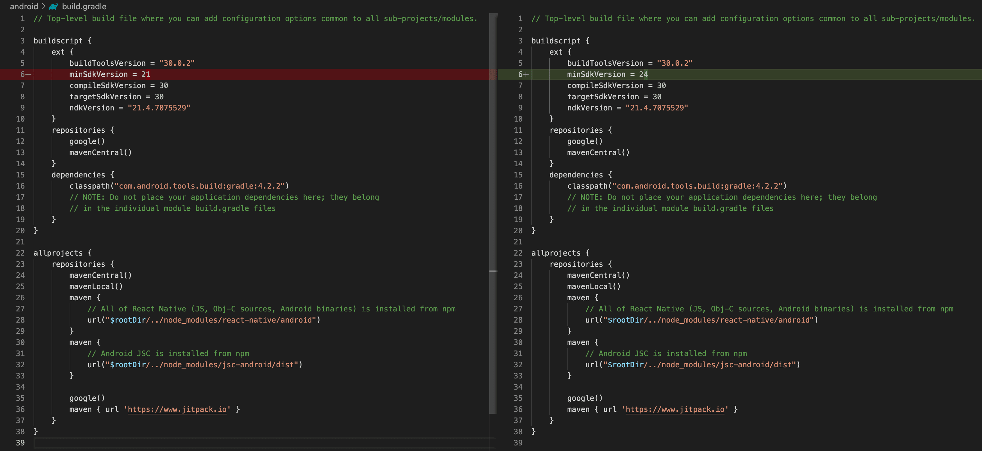 Build.gradle Modify the minSdkVersion