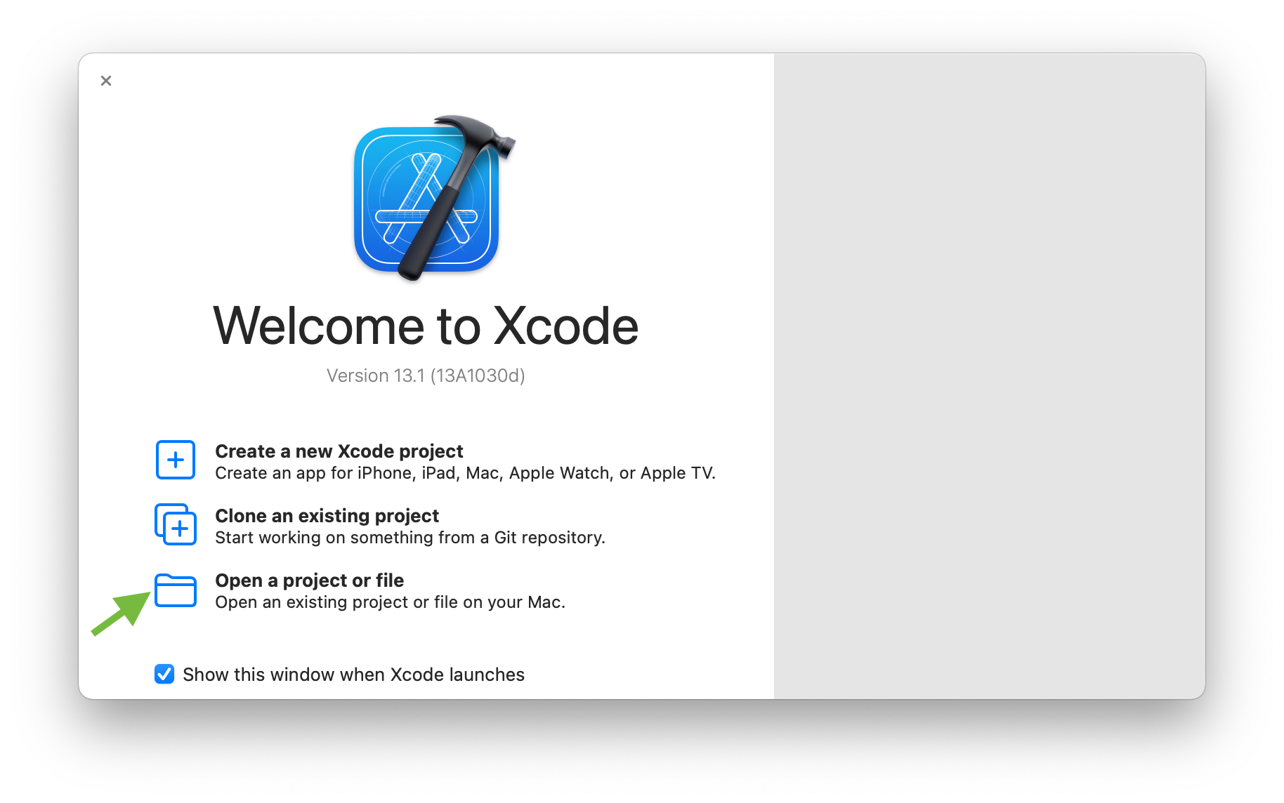 Open a Project on Xcode